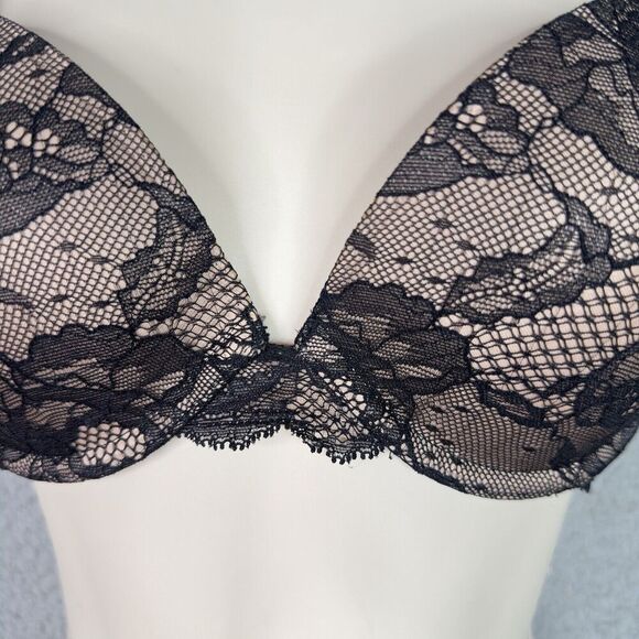 Victoria's Secret Bra Womens Biofit Demi Uplift Nude‎ with Black Lace 36c Straps - Picture 3 of 9